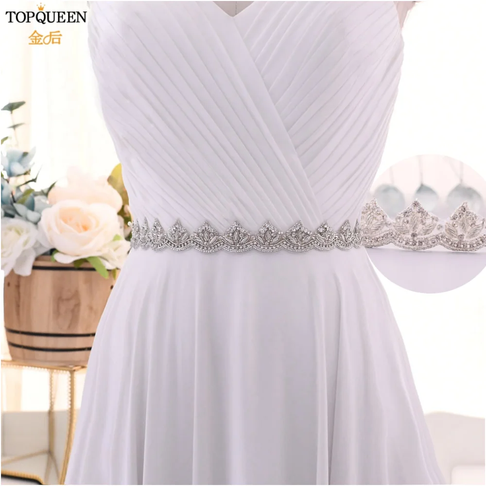 

TOPQUEEN S460 Bridal Belt Sash Rhinestones Bridal Belt Dress with a Belt for Women Bridal Belt with Indian Laces Wedding Sash