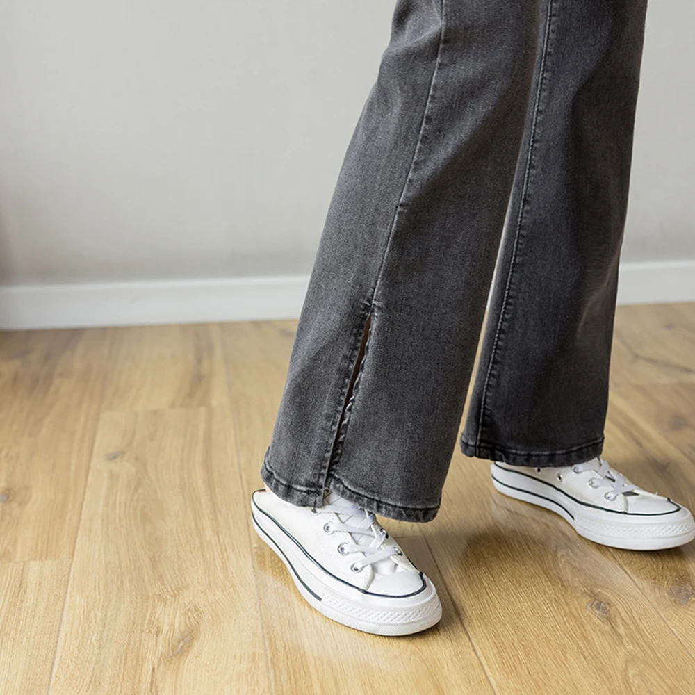 

2021 Spring New All-Match Casual Jeans Women Fashion Slit Skinny Stretch Mid-Waist Flare Pants Female Long Denim Trousers