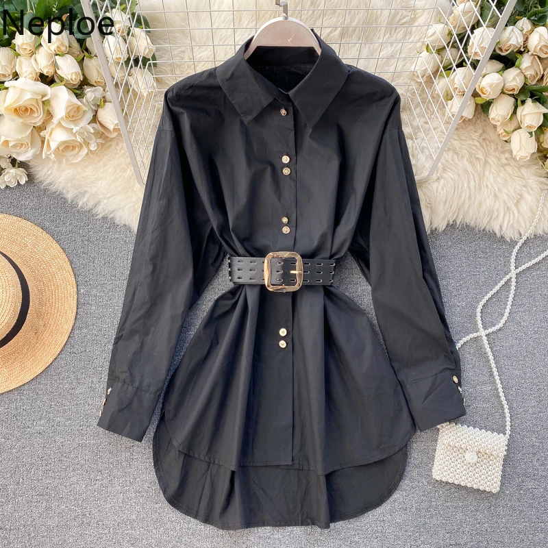 Однотонная женская рубашка с поясом весна 2020 Повседневная однобортная блузка
