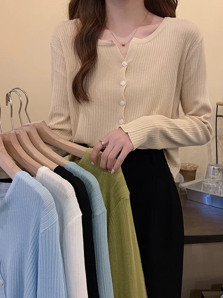 

Белый вязаный кардиган с длинными рукавами, женский новый топ на раннюю осень 2021, свободная короткая тонкая рубашка с завязками