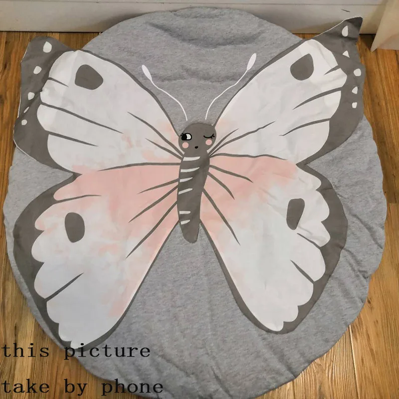 

Newborn Baby Playmat Soft Cotton Round Play Mats Cartoon Butterfly Crawling Mat Rugs Nursery Carpet Children Room Decoration