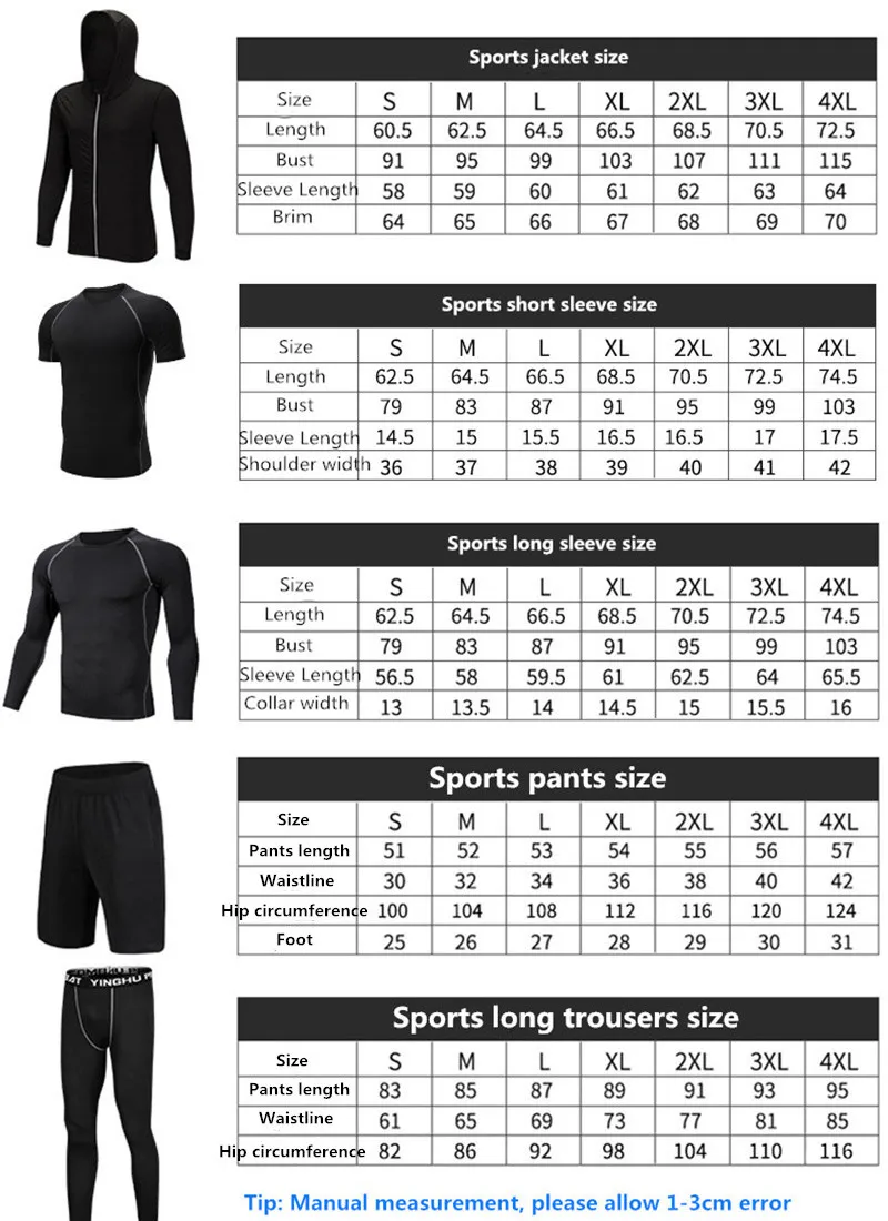New 5 Pcs/Set Men's Tracksuit Sports Suit Gym Fitness Compression Clothes Running Jogging Sport Wear Exercise Workout Tights - купить по
