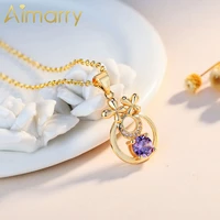 aimarry 925 sterling silver purple crystal aaa zircon pendant gold necklace for women party wedding gifts fashion jewelry