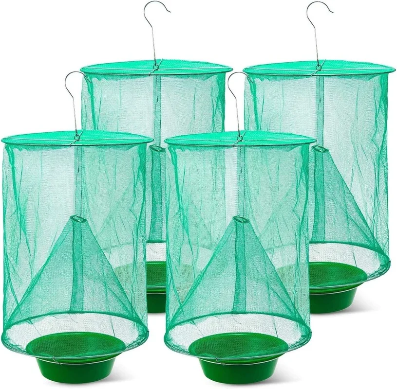 

3/5PCS Garden Ranch Fly Traps with Bait Tray Reusable Hanging Mosquitoes Fly Traps Cage Capture for Home Farms Park Pest Control
