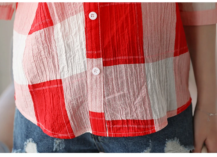 

Blouse Women 2021 Summer Blouse Shirt Short Sleeve Women Blouse Plaid Chiffon Blouse Tops Women Clothes Shirts Blusas Mujer D100