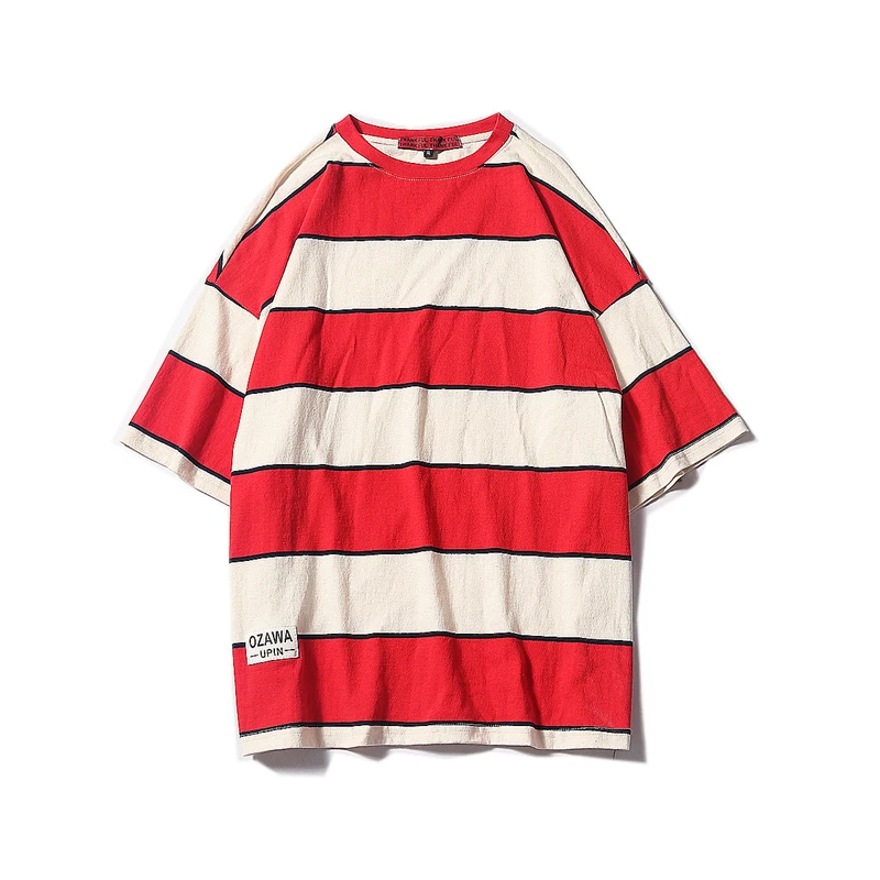 2020 Summer New Harajuku Korean Version Of The Ins Trend Loose Striped Printing Casual T-shirt Couple Models Cotton Large Size | Мужская