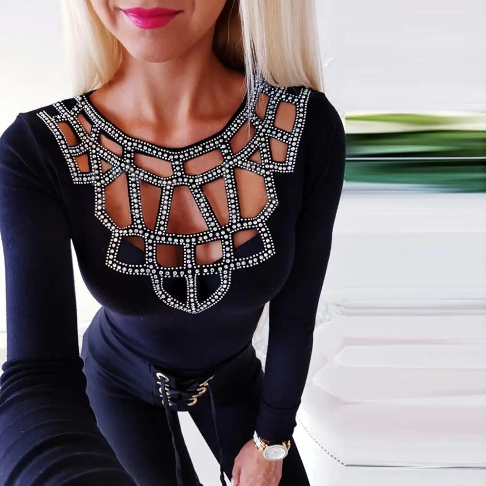 Новинка 2020 женская сексуальная открытая футболка осенняя с круглым вырезом и