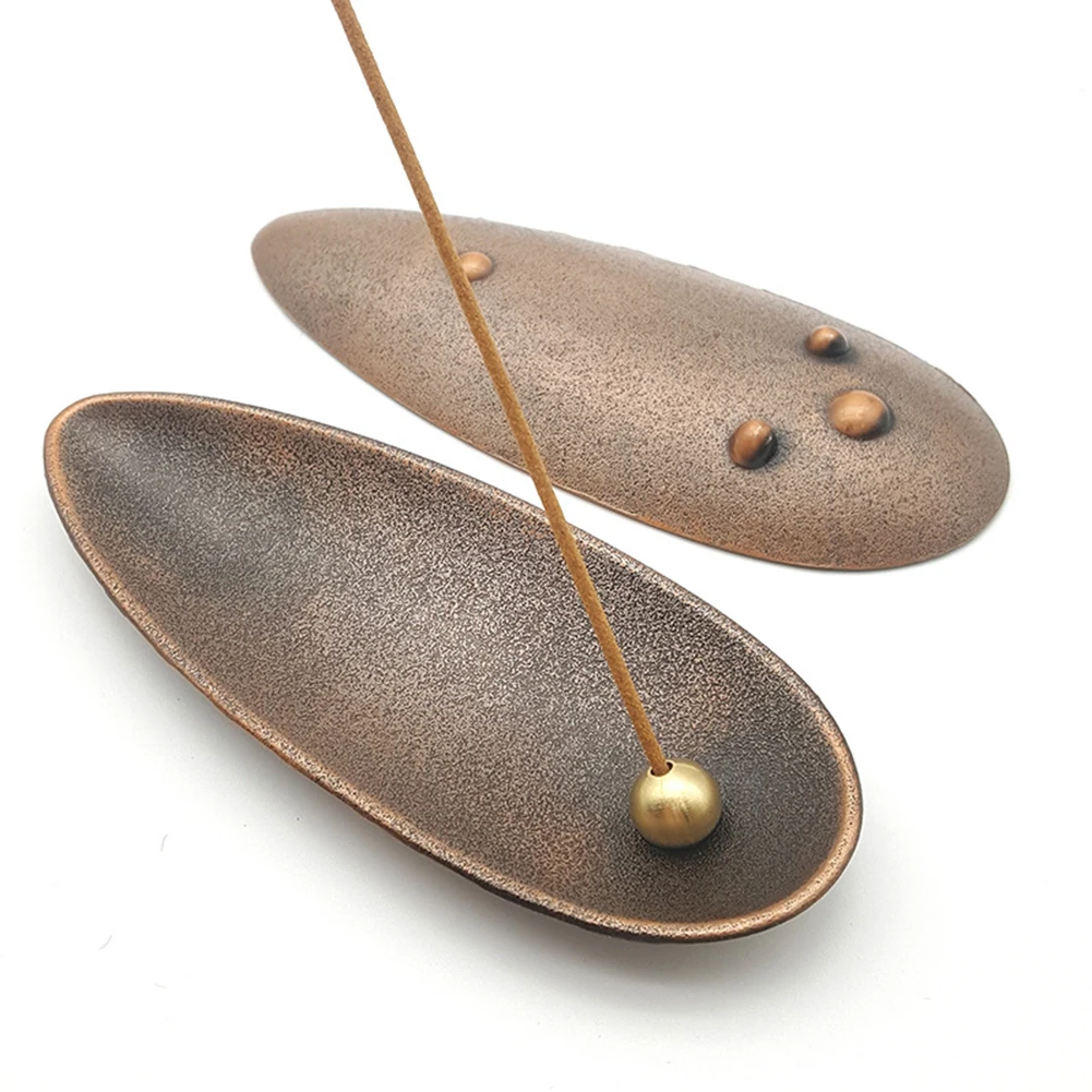 

Vintage Bronze Stick Cone Incense Holder Retro Lotus Metal Incense Burner Plate Incense Ash Catcher with Removable Brass Ball