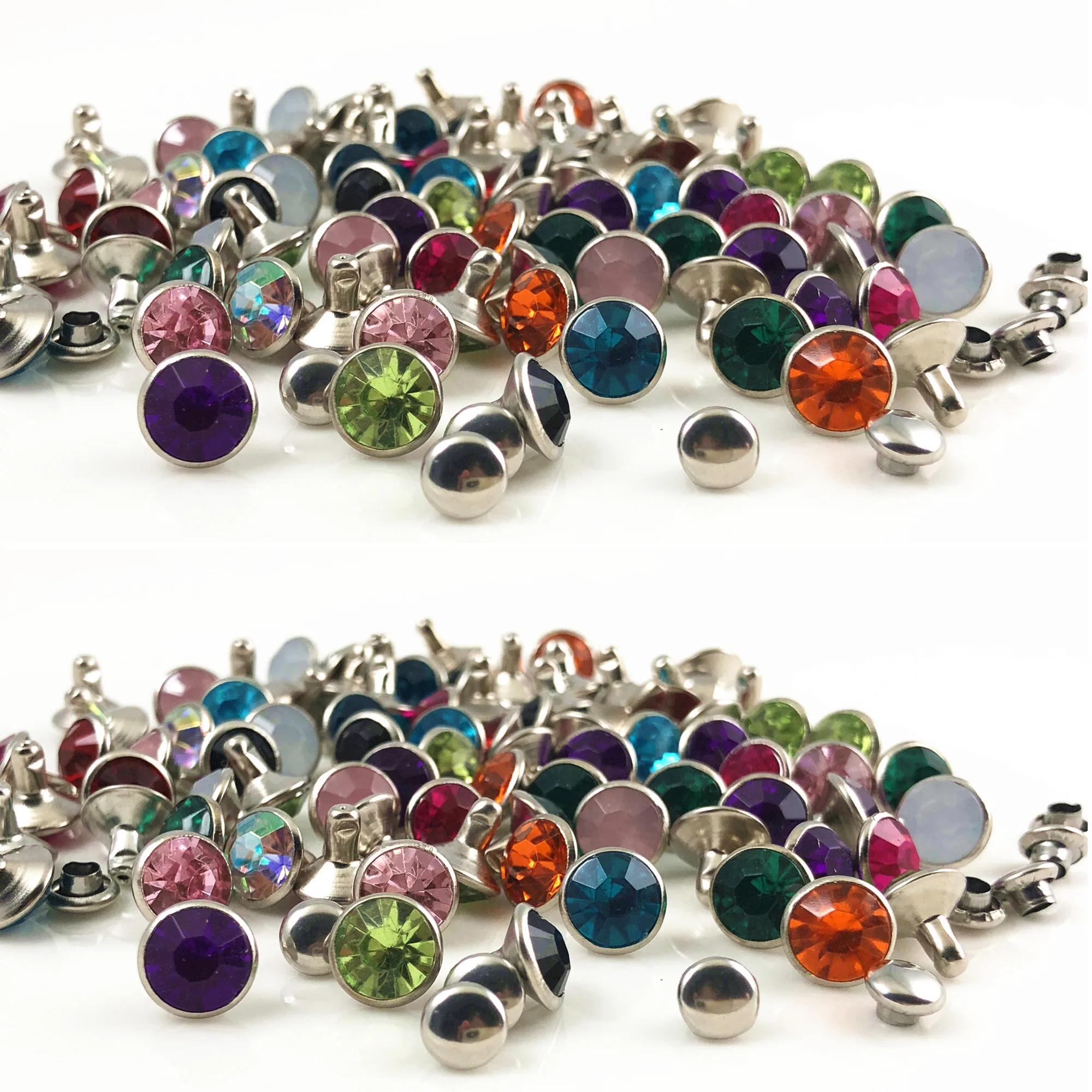 

YORANYO 100 комплектов 8 мм Разноцветные Акриловые зеркальные посеребренные шпильки в форме пятен двойная крышка для изготовления кожи своими р...