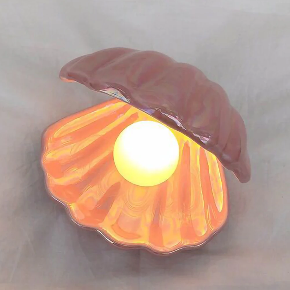 

Ceramic Night Light Desktop Decoration Shell Light jewelry storage decorations European Style Bedside Lamp Pink Decoration Lamp
