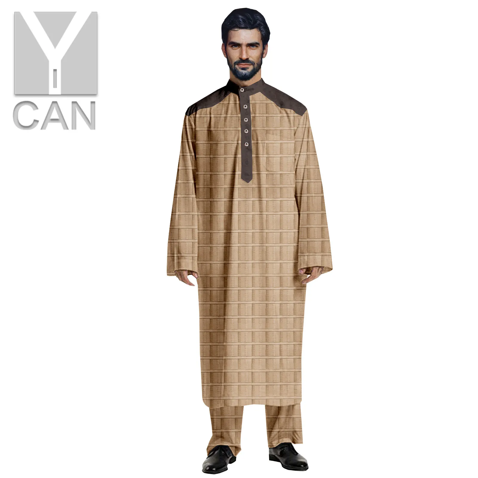 

Y-CAN Muslim Fashion Men Robe Islamic Arabic Kaftan Long Sleeve Abaya Texture Robes Clothing Jubba Thobe Pakistan Free Y201025