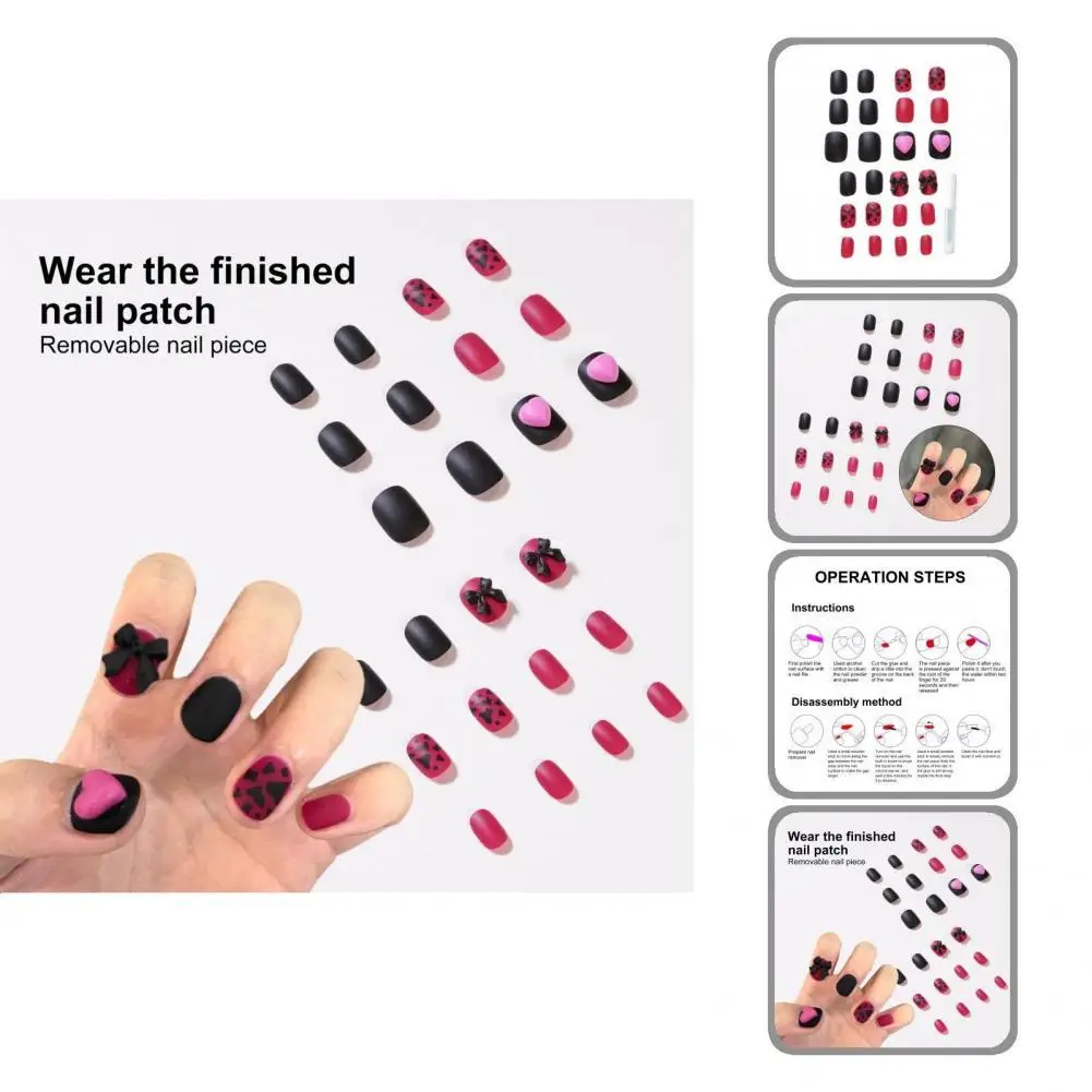 

with Glue 1Set Fashion Raspberry Bowknot False Nail ABS Nail Tips Environmentally Friendly for Dating