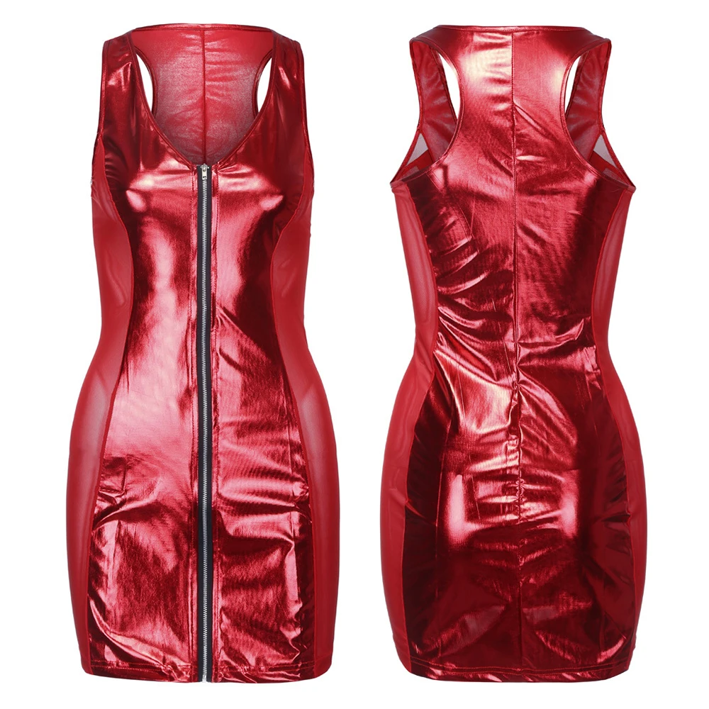 Очаровательное латексное платье черное/красное с Т-образной спинкой из