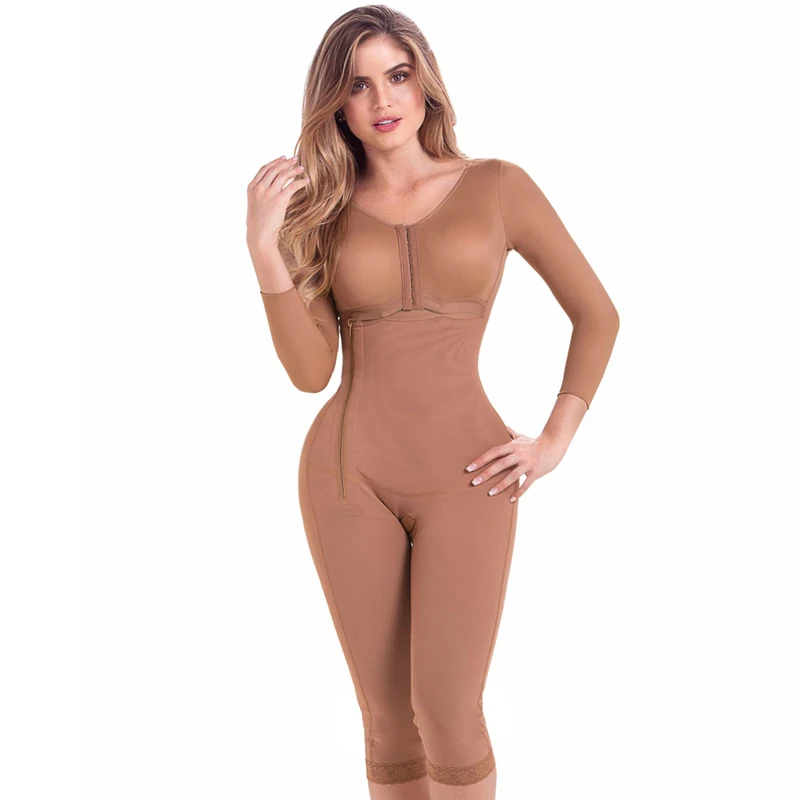 Женское корректирующее белье с длинными рукавами и молнией сбоку кружевное