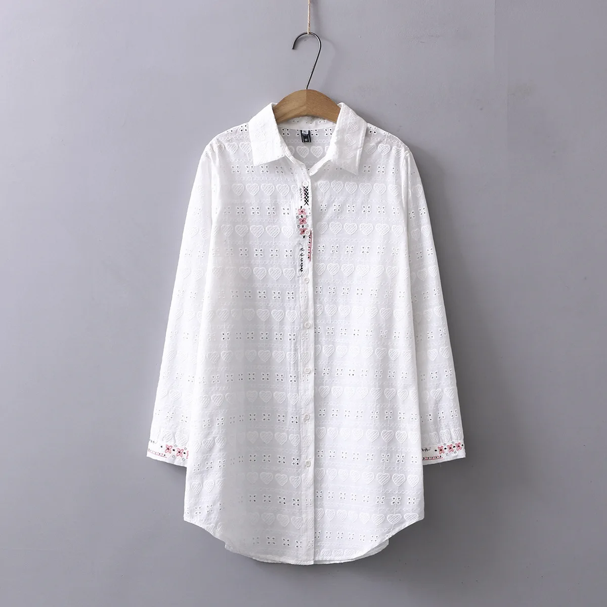 Вышитая жаккардовая женская рубашка с длинным рукавом большой размер блузка