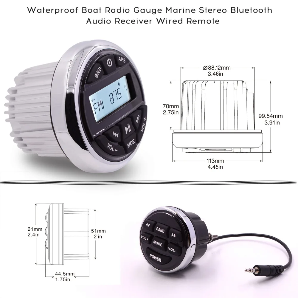 Guzare Морская водонепроницаемая лодка AM/FM радио Bluetooth стерео автомобильный аудио музыкальный приемник+ провод дистанционного управления