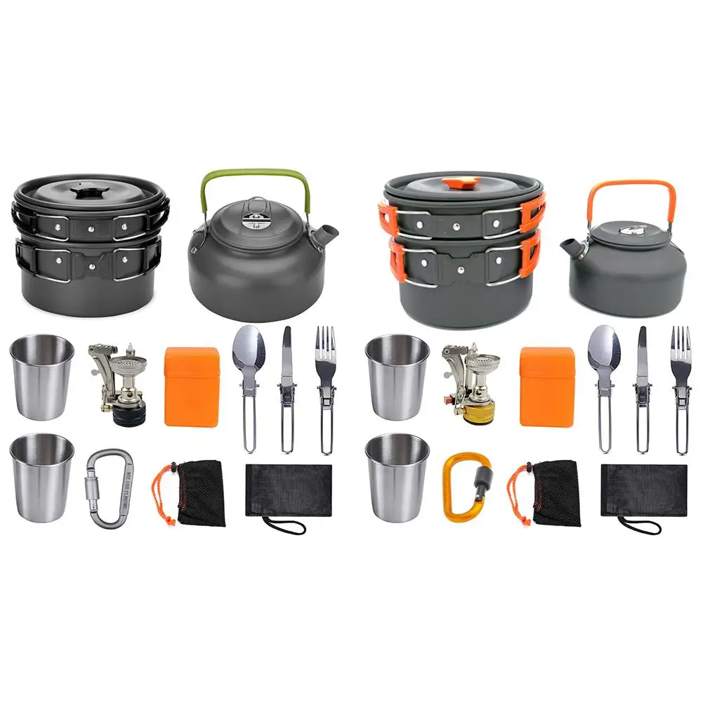 

Camping Cookware Kit Outdoor Aluminum Cooking Set Water Kettle Pan Pot Travel Cutlery Utensils BBQ Tableware Hiking Picnic Tools