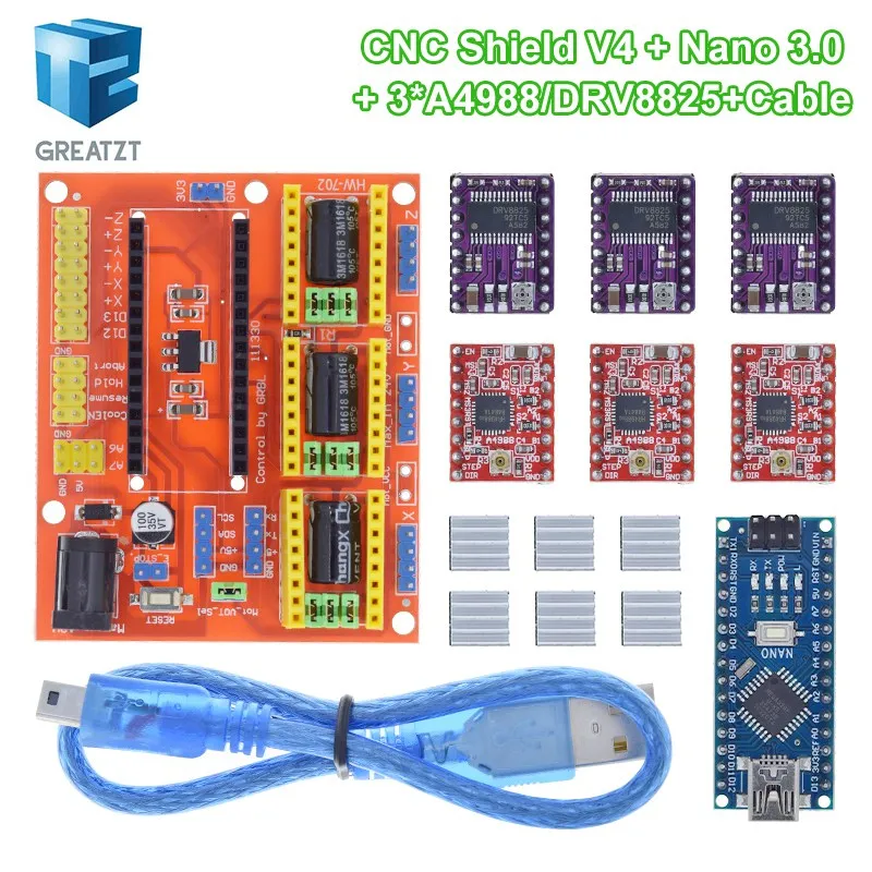 1 комплект 3DV4 CNC Shield V4 + Nano 3 0 шт. DRV8825 или A4988 Reprap Stepper для Arduino