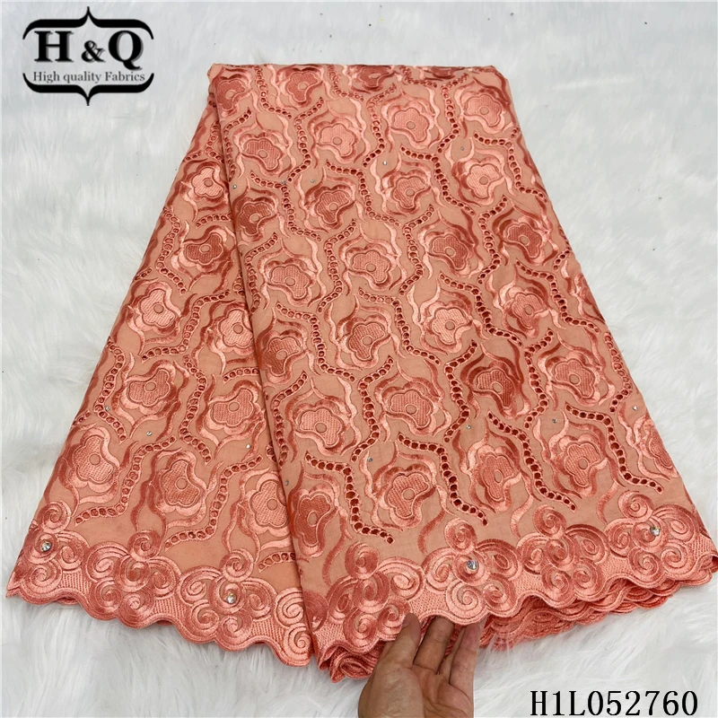 

H&Q pink swiss voile lace fabric 5 yard with rhinestones and stones embroidry french dry lace african fabric for sewing dress