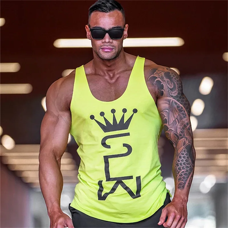 Mens tank tops shirt gym tank top fitness clothing vest sleeveless cotton man canotte bodybuilding hombre man clothes wear - Color: fluorescent yellow
