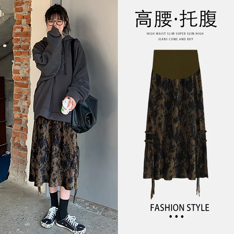 

91 Vintage Ink Color Style Maternity Skirts Autumn Winter Pencil A Line Belly Skirt Clothes for Pregnant Women Casual Pregnancy