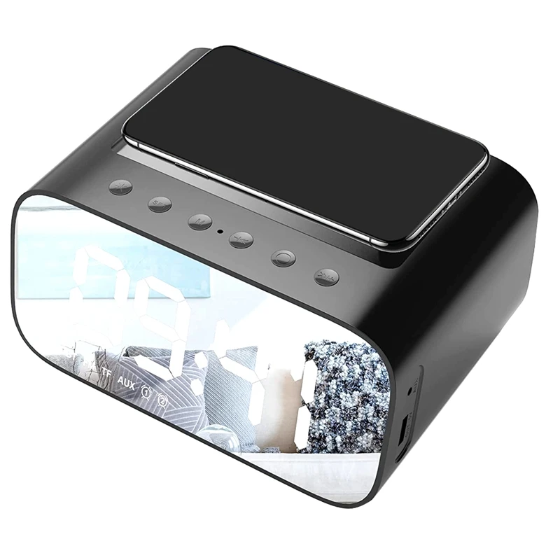 

Прикроватный цифровой будильник с беспроводной зарядкой и USB зарядным устройством, Bluetooth-динамик, для спальни и офиса, большой светодиодный ...