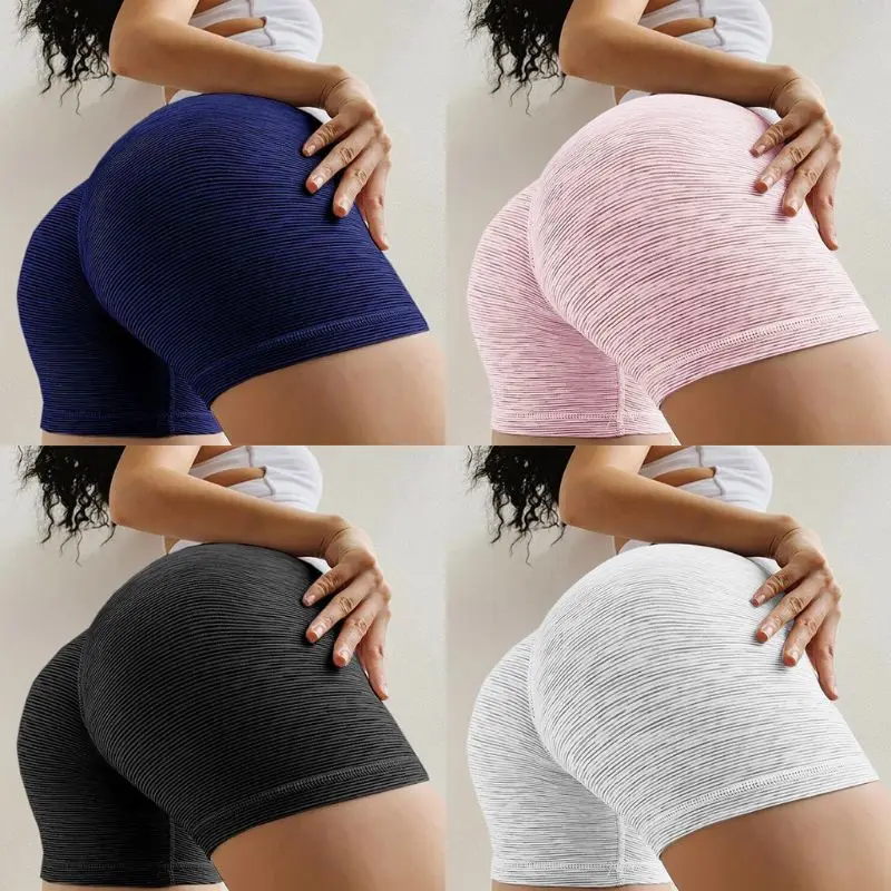 

Women High Waist Stretch Workout Shorts Butt Lifting Stripes Printed Yoga Shaping Hot Pants Fitness Running Leggings