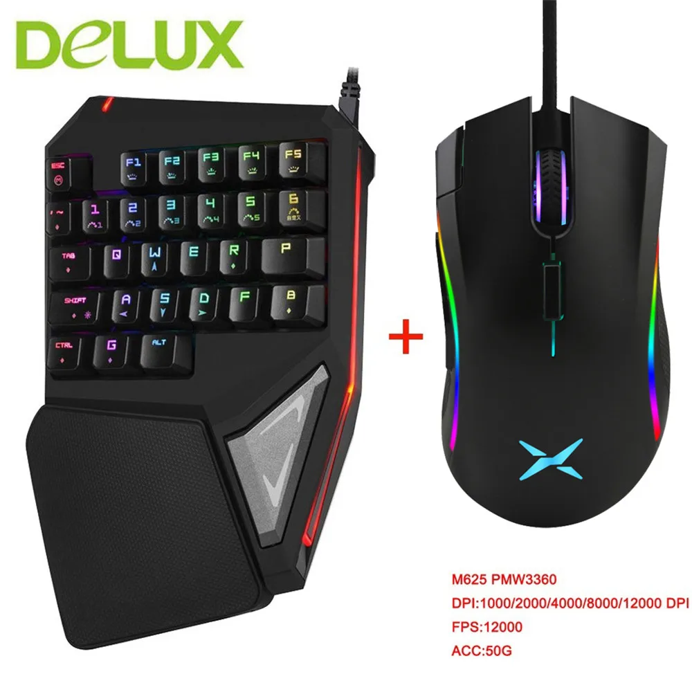 Delux мини-клавиатура T9 Plus профессиональная Механическая игровая Проводная клавиатура игровая мышь 12000 dpi компьютерные мыши для ноутбука PC Gamer - Цвет: T9 Plus with W3360