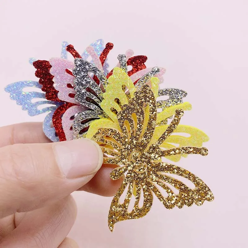 

40Pcs/Lot 4.5*4.3cm Laser shiny Cutting Butterfly Wing Padded Applique For DIY Clothesl Decoration Hair Clip Accessories