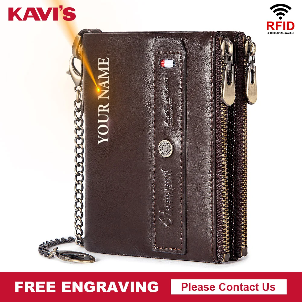KAVIS 100% Genuine Leather Men Wallet Quality Purses Coin Purse Male Small Portomonee Rfid Walet Pocket Money Bag New for Boys | Багаж и
