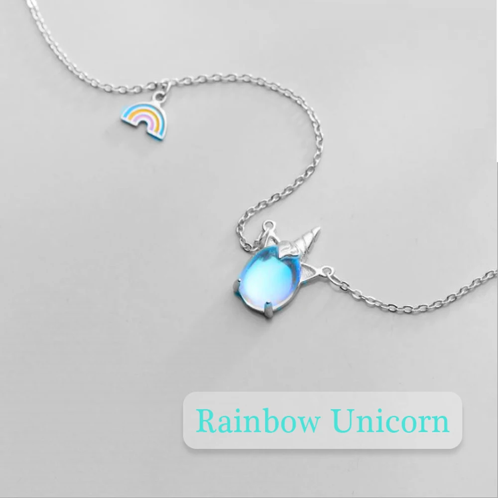 Оптовая продажа роскошная Милая Радужная цепочка с единорогом животными 925