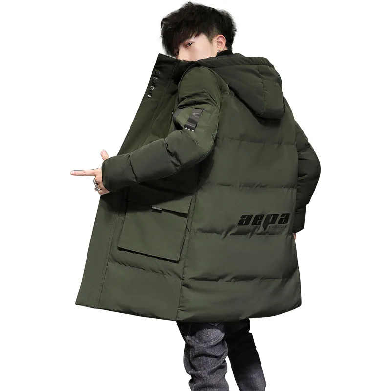 Men Parka Big Pockets Casual Jacket Hooded Solid cotton-padded clothes  New Winter  suits windproof thickened coats