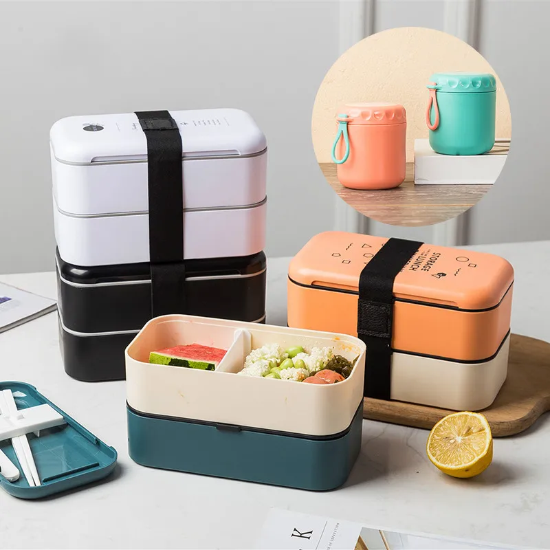 

NEW Double-Layer Portable Healthy Material Lunch Box Plastic Large-Capacity Student Office Worker Microwave Dinnerware Foodbox