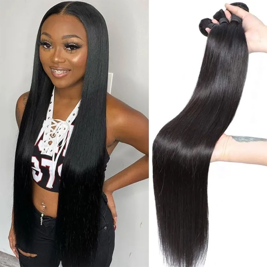 

Human Hair Bundles Bone Straight Hair For Black Women Brazilian Hair 30 40 Inch Natural Remy Hair Extensions 4 Straight Bundles