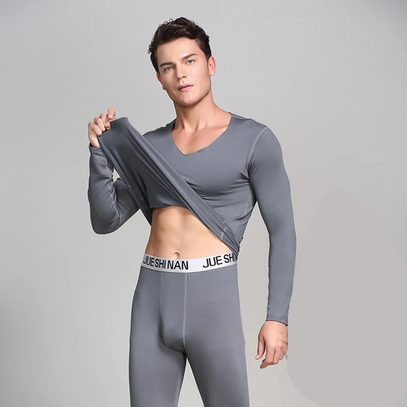 Теплые Термальность мужское нижнее белье однотонные черные футболки с v образным