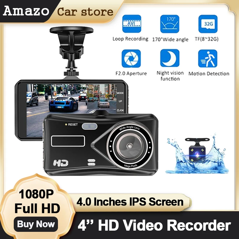 4-дюймовый видеорегистратор IPS FHD 1080P с двойным объективом со