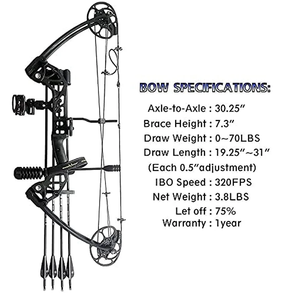 

New 20-70 Lb Compound Bow Ibo 320 Fps 19-31 Inch Extended Bow And Arrow Fishing Shooting Outdoor Sports Hunting Bow