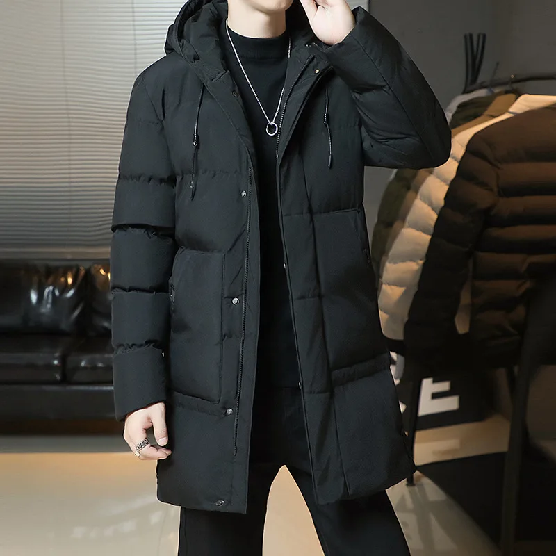 

2022 New Autumn and Winter Mid-length Men's Korean Fashion Youth Slim Hooded Thick Warm Cotton Jacket Gothic Wide-waisted