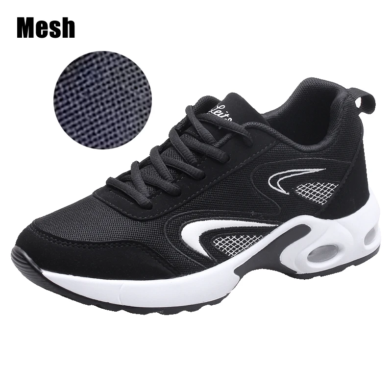 Mesh White Sports Женские кроссовки для бега; спортивная обувь на подушке; женская Стильная Кожаная удобная подошва; уличные прогулочные черные кроссовки; Mujer - Цвет: Mesh White Sports