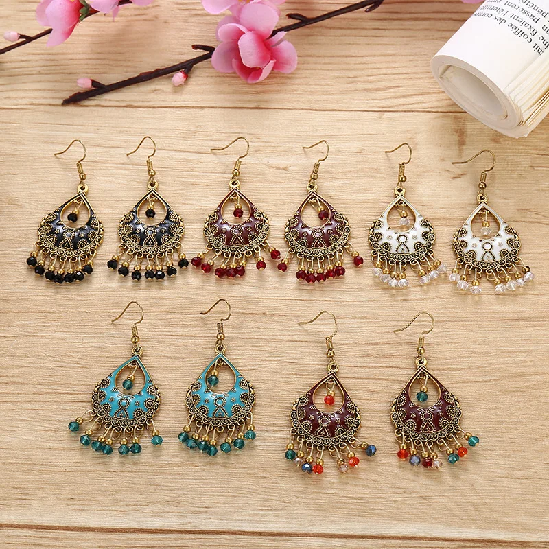 Женские серьги-подвески из медного сплава с маленькими бусинами в богемном стиле