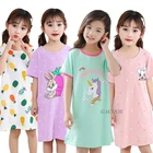 Ночная рубашка для девочек, Хлопковая пижама с единорогом, ночная сорочка, одежда для сна для девочек, летняя мода