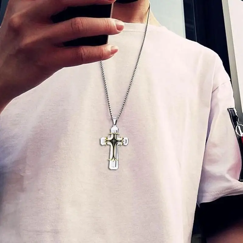 Модная подвеска крестик со стразами ожерелья для мужчин сталь в стиле хип хоп