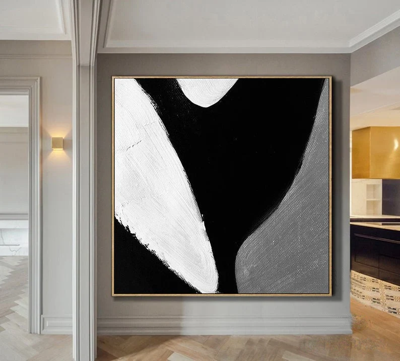 

Abstract Painting On Canvas Black And White Painting Modern Minimalist Abstract Painting Original Large Wall Art Office Decor