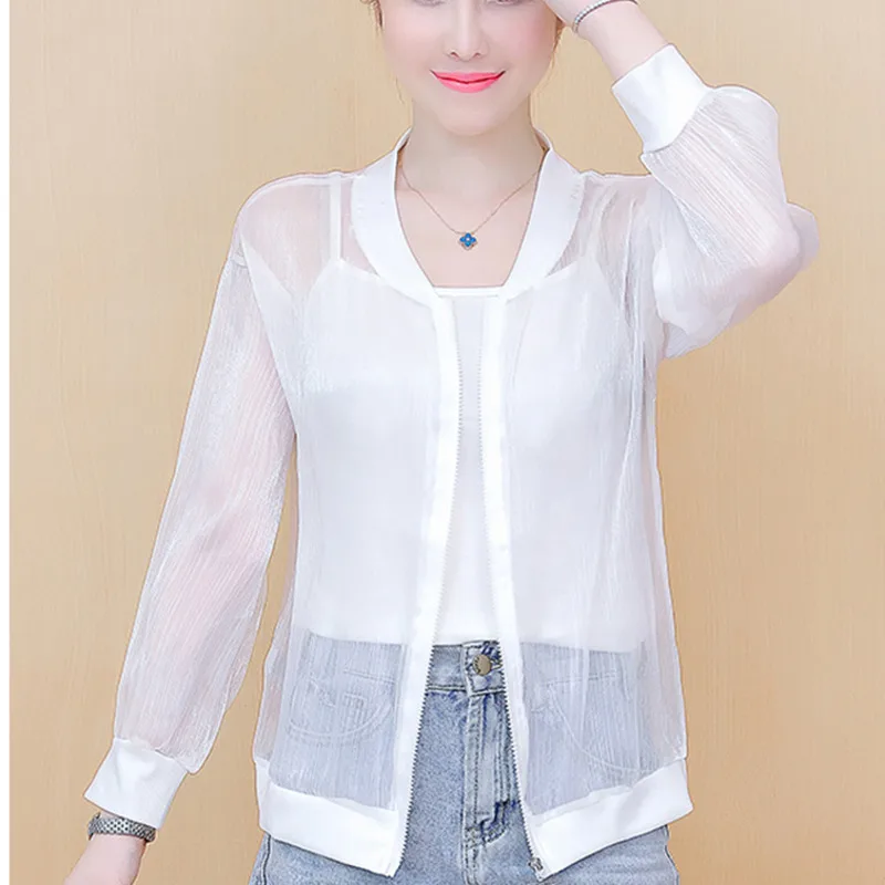 #5364 серая и белая короткая куртка Женская Повседневная Солнцезащитная на молнии