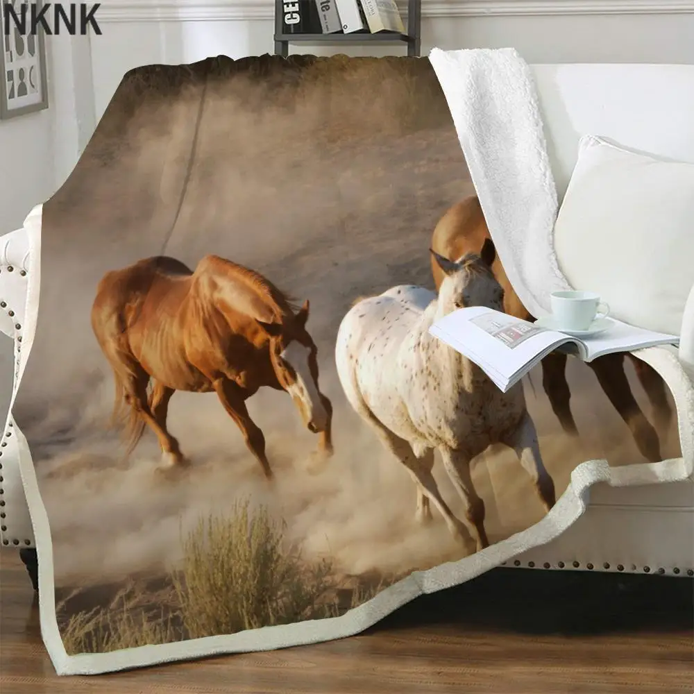 

NKNK Horse Blanket Animal Thin Quilt Home Bedding Throw Lovely Bedspread For Bed Sherpa Blanket Animal Premium Polyester Warm