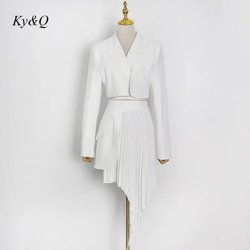 Brand Special Price Elegant 2-Piece Set Pure Color Short Style Lace Up Suit Coat + Irregular Pleated Half Skirt Ladies Suits | Женская