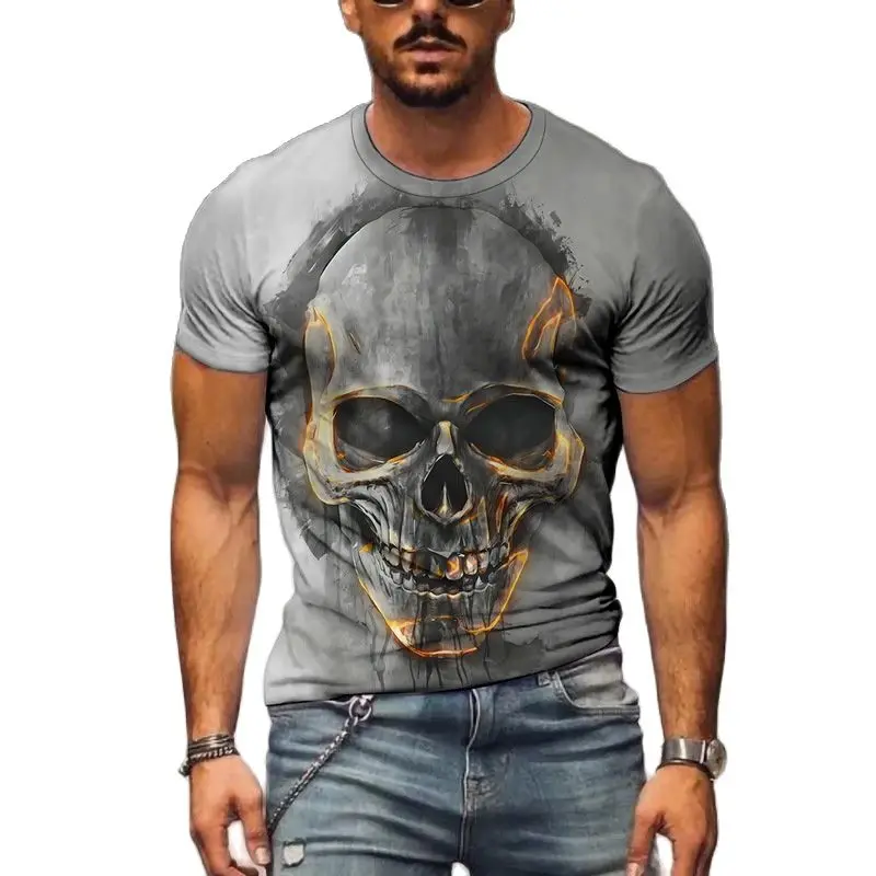 

Summer 3D Printing T-shirt for Men Personality Skull Art Painting Trend Menswear Short Sleeves Casual Tshirt Tops Men Clothing