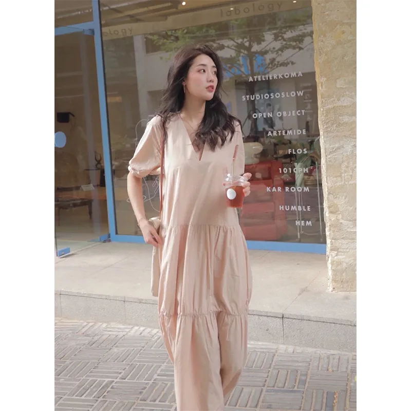 

Женское длинное Хлопковое платье, свободное тонкое платье с V-образным вырезом, лето 2021