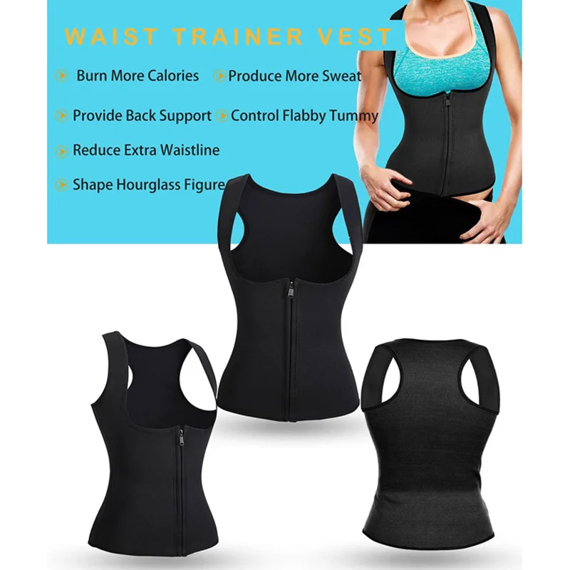 

Women Neoprene Sauna Suit Hot Body Shaper Corset for Weight Loss with Zipper Waist Trainer Vest Tank Top Fitness Workout Shirt