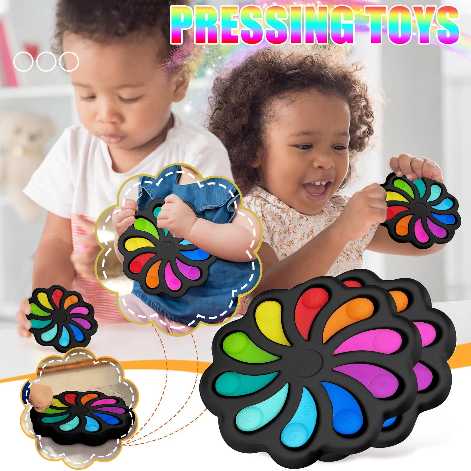 

2PC Fidget Simple Dimple Toys Stress Relief Hand Toys For Kids Baby Easy To Use Soft Silicone Color Recognition Dimple Toy #5